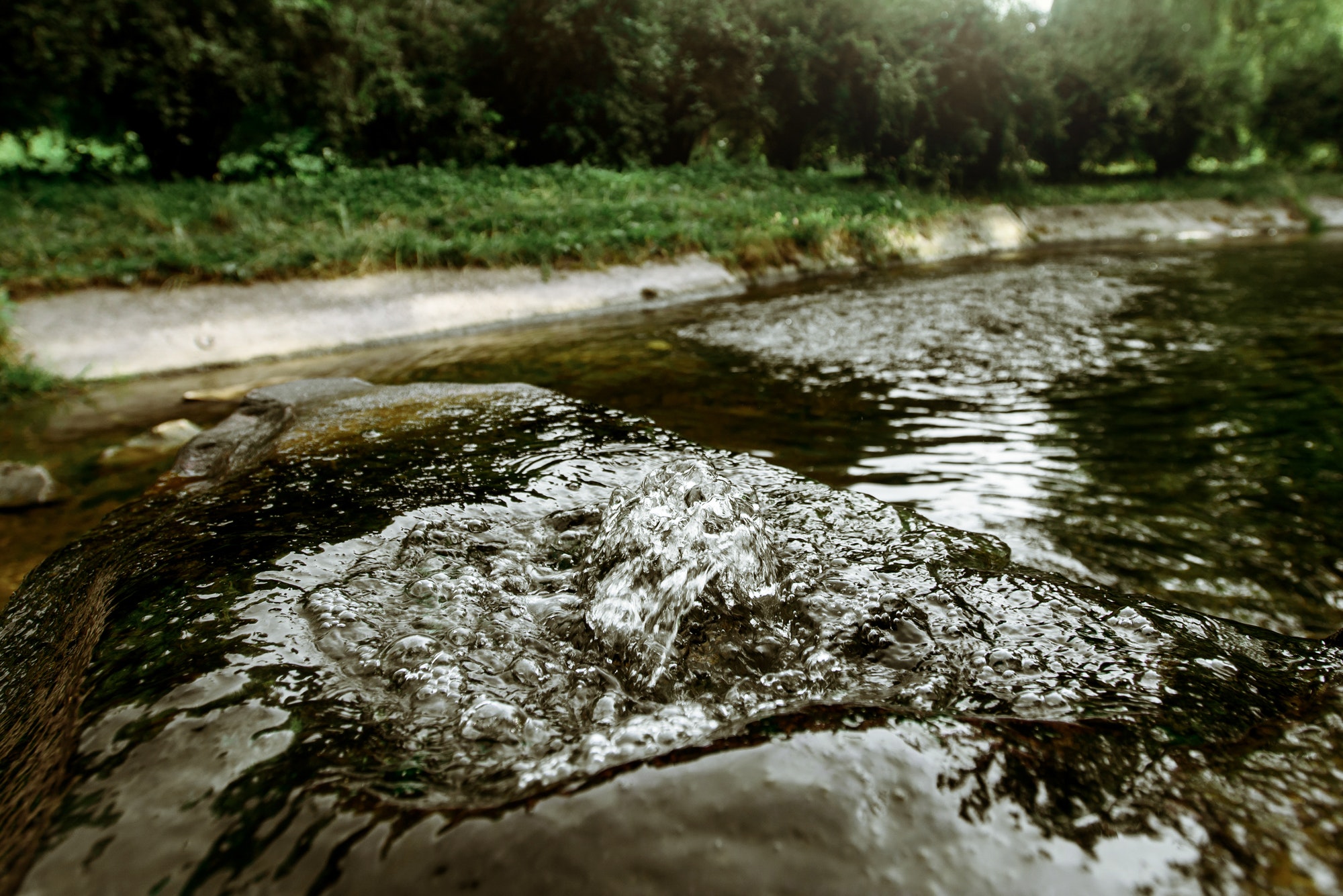 beautiful river waterfall in summer green park, environment concept